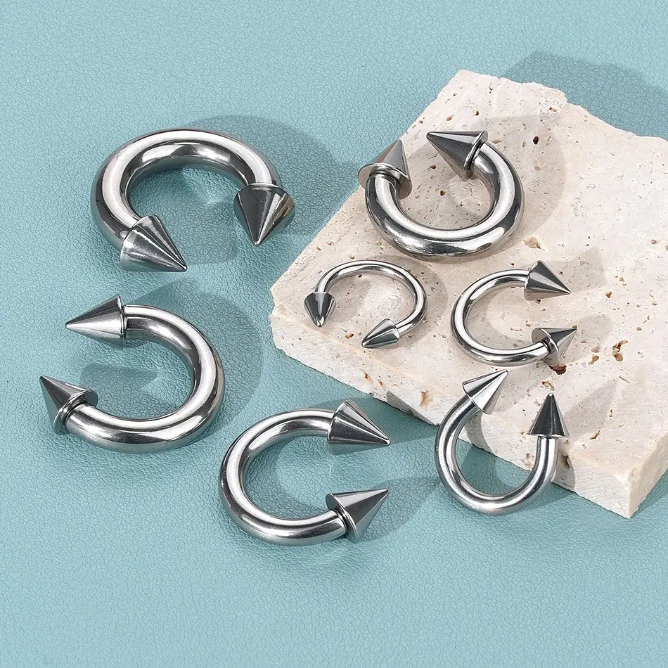 1/5개 스틸 2G-16G 스파이크 말굽 코 링 콘 대형 게이지 피어싱 바벨 셉텀 코/귀 확장기 여성/남성용 주얼리