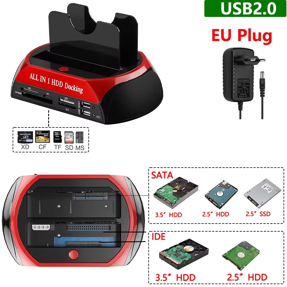 10 IN 1 Dual-bay Hard Drive Station USB3.0 5Gbps HDD Docking