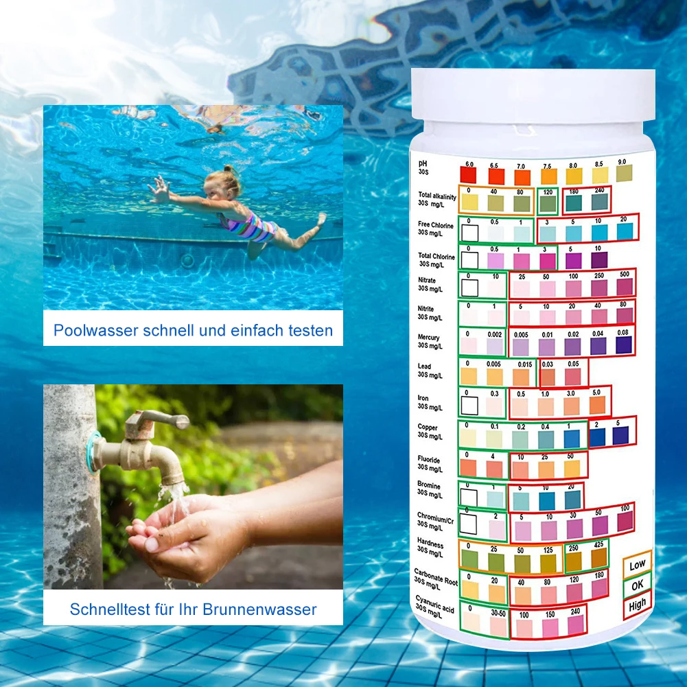 Test dell'acqua potabile, strisce reattive per acqua 16 in 1, pacchetto di  strisce per piscina, qualità, kit di analisi dell'acqua potabile
