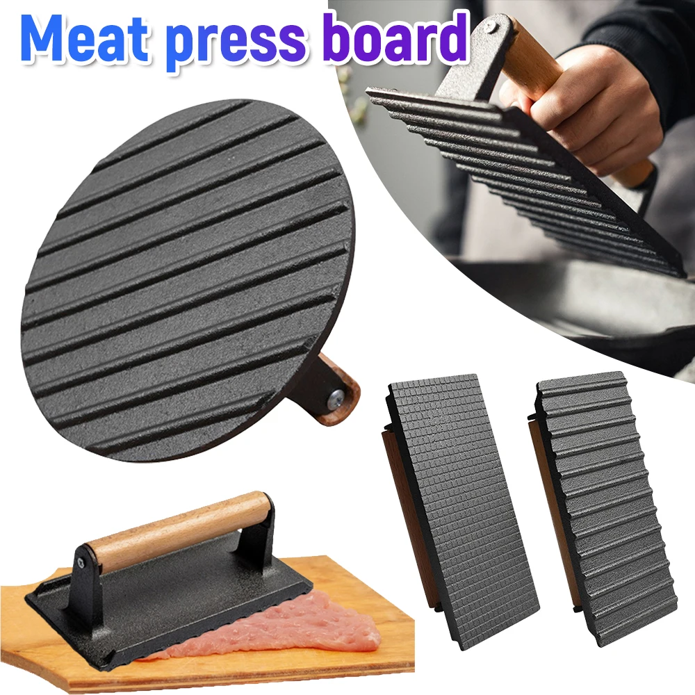 Cast Iron Smash Burger Press Heavy-Duty Hamburger Patties Meat Masher Circular Meat Press Mold for Deli Meats Kitchen Accessory