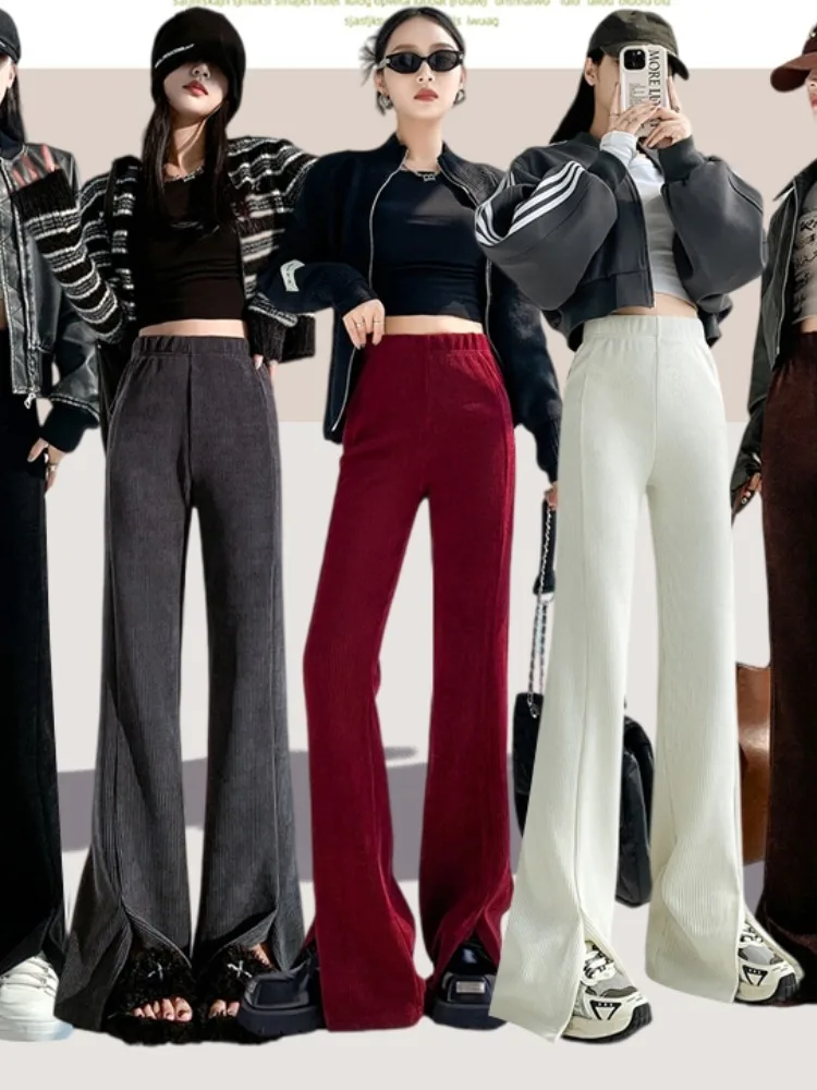 

2023 Women High Waist Pants Autumn Winter New Casual Solid Elastic Waist Harem Pants Full Length Wide Leg Trousers