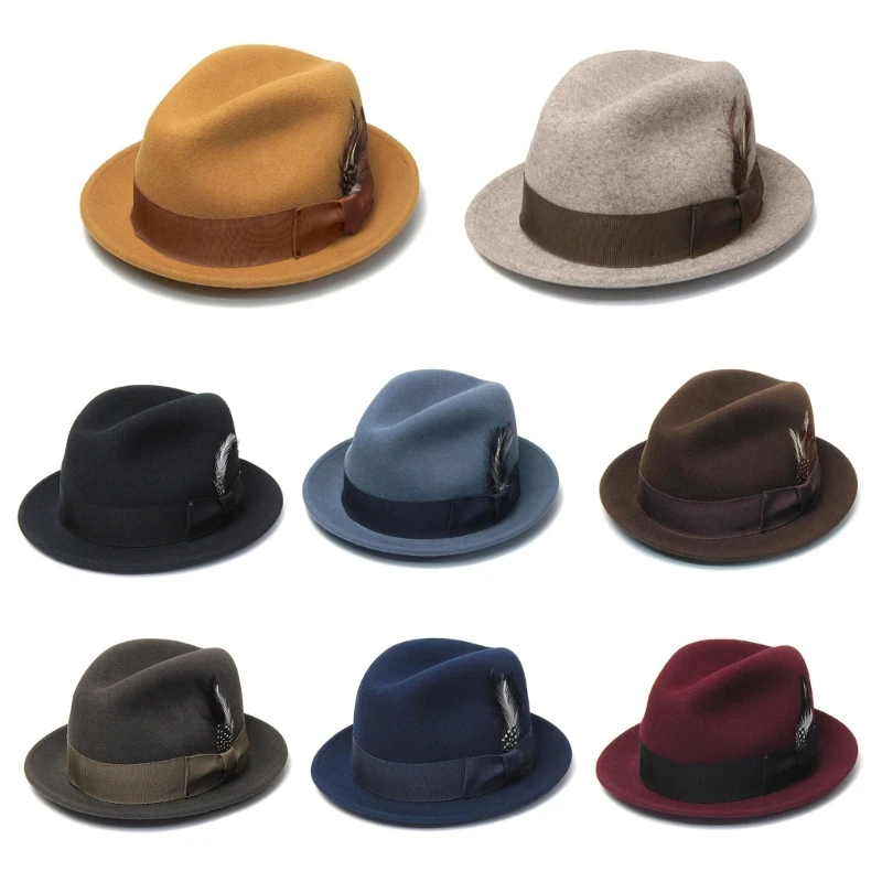 

Элегантная французская шляпа-трилби с перьями, шляпа-дерби с ремешком для карнавалов, женская D46A