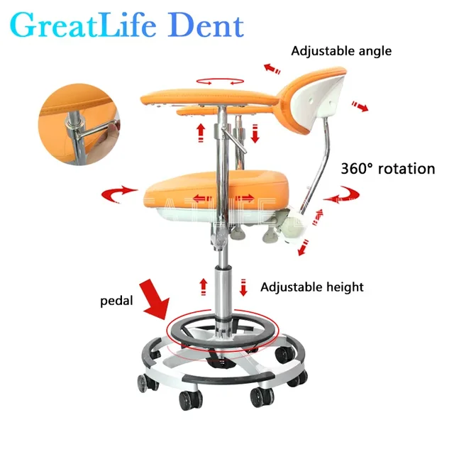 GreatLife Dent Dentist Seat Mobile Office Chair High Quality PU Leather Height Adjustable Dentist Opertional Doctors Chair