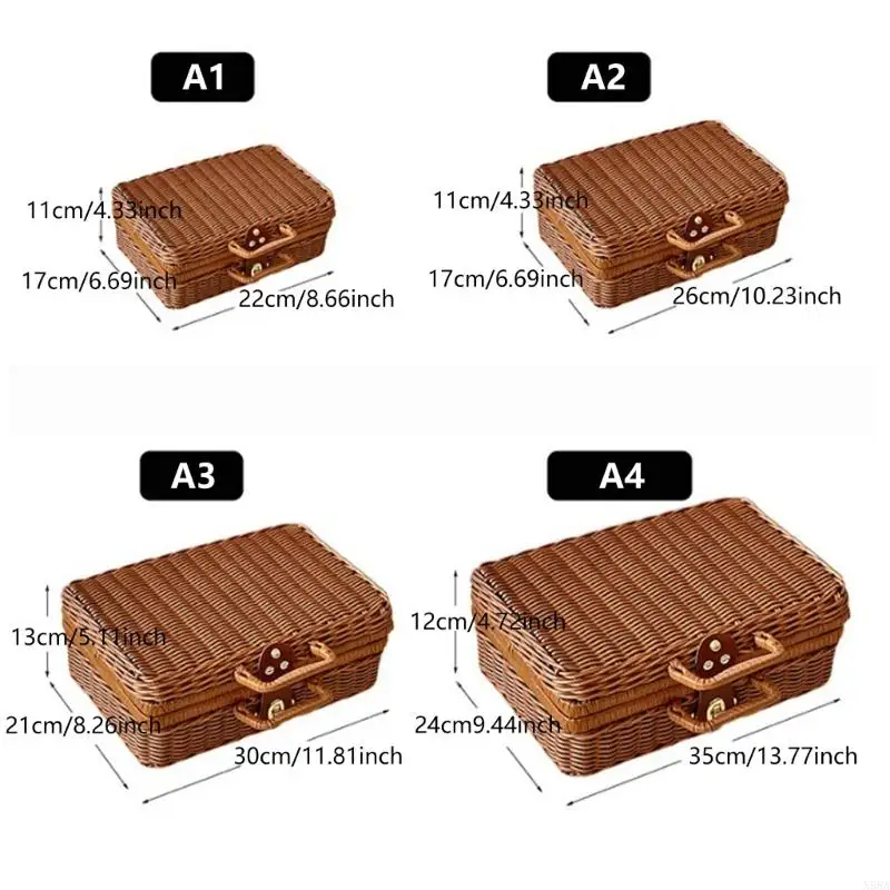 Imitation Rattan Storage Box Decorative Suitcase with Handle for Everyday Use Gifts Handcase 26X17X11cm 30x20x13cm 35x24x12cm 5