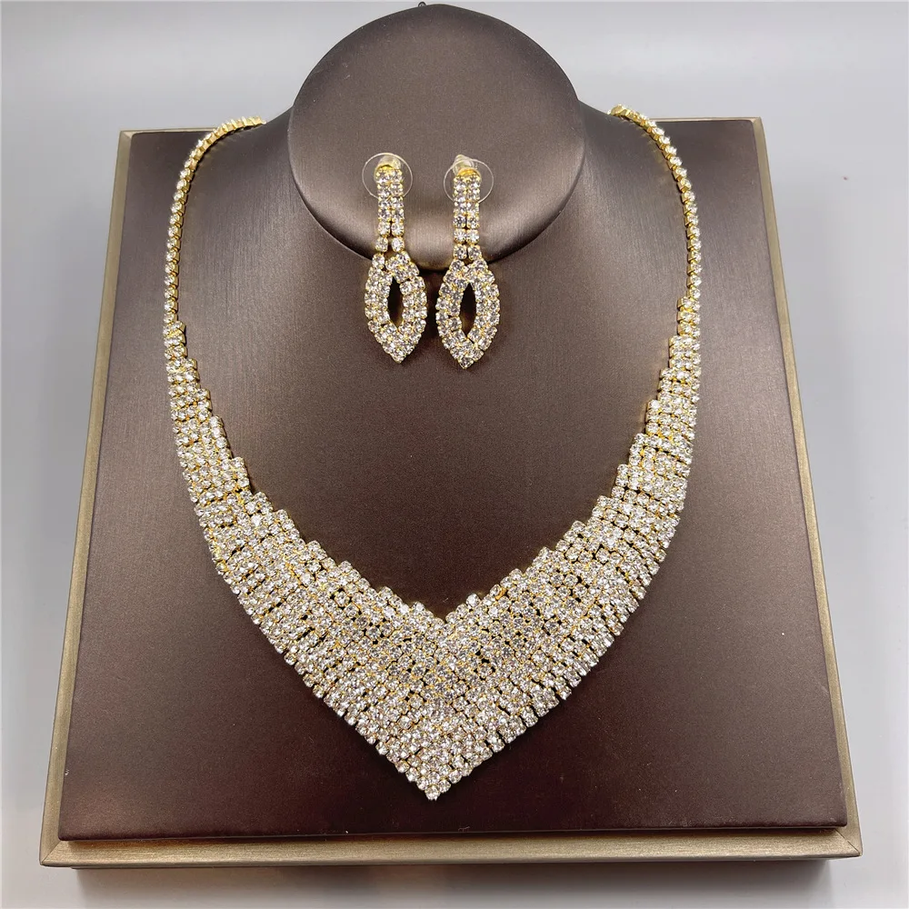 

Europe and America Women Jewelry Set Luxury Round Necklace Earring Set Bridal Wedding Jewelry Accessories Wholesale