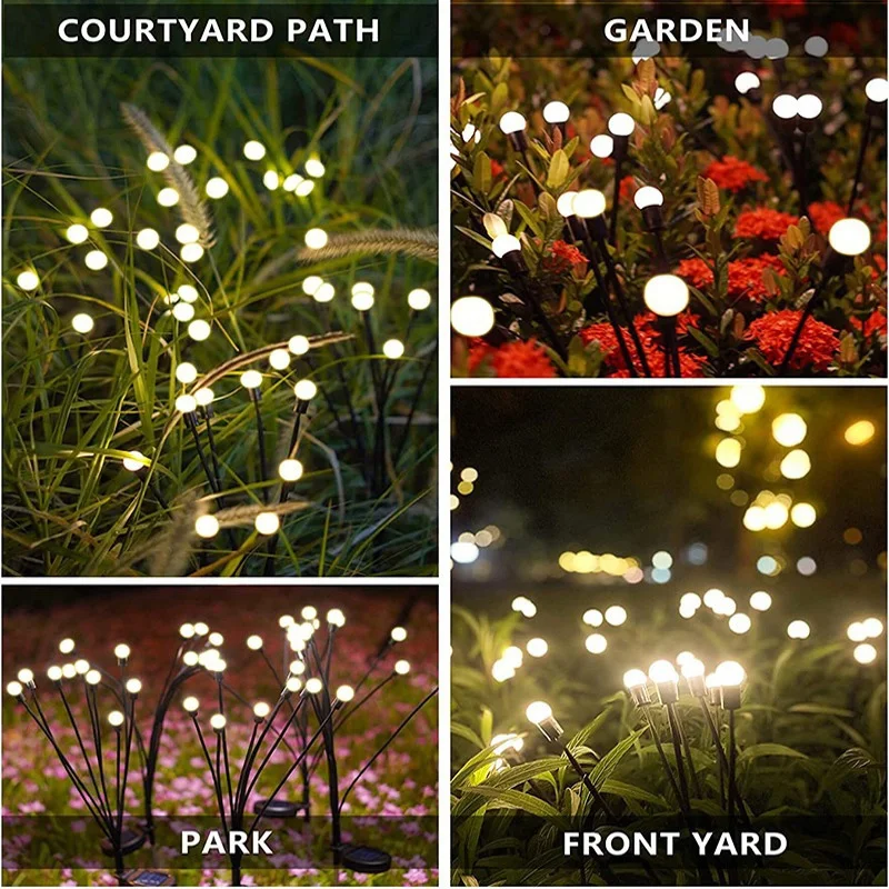 10 LED Solar Garden Lights Powered Firefly Lights Outdoor Waterproof Vibrant Garden Lights for Patio Pathway Decoration,Warm 4