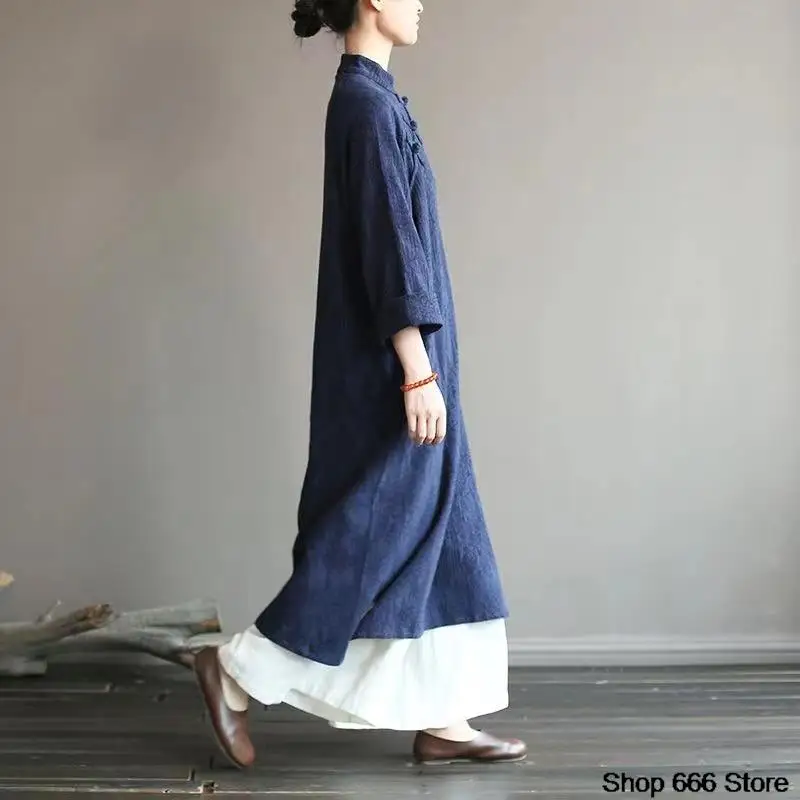 Traditional Chinese Women's Cheongsam Cotton Linen Robe New Female Robe Retro Femeal Top Skirt Shirt HanfuTang Suit Party Dress