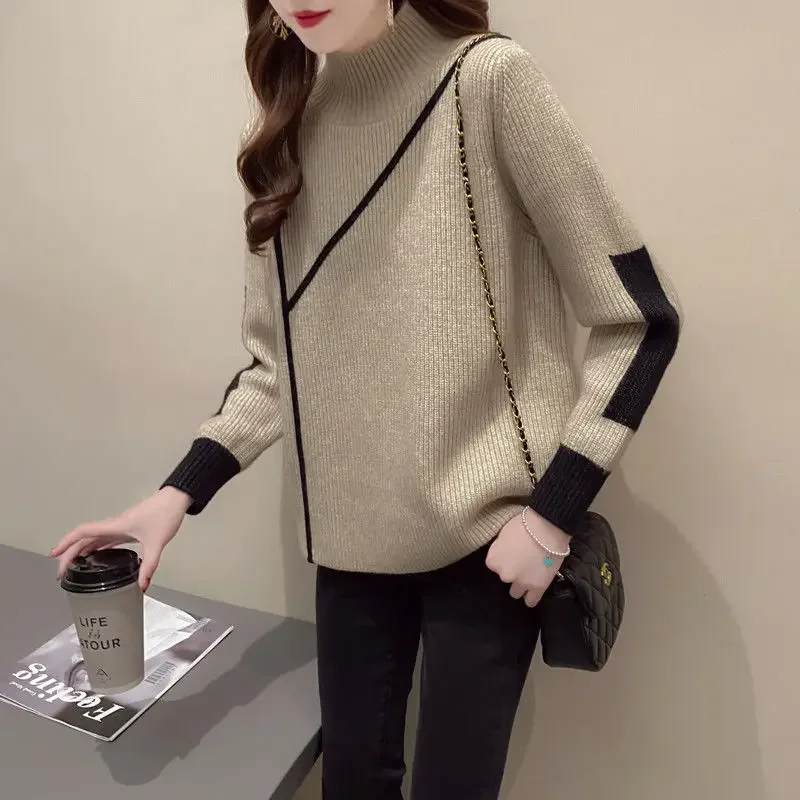 

Gigh Neck Jerseys Pullovers Women's Sweater Khaki Knit Tops for Woman Turtleneck Tall Free Shipping Offers Korean Style Fashion