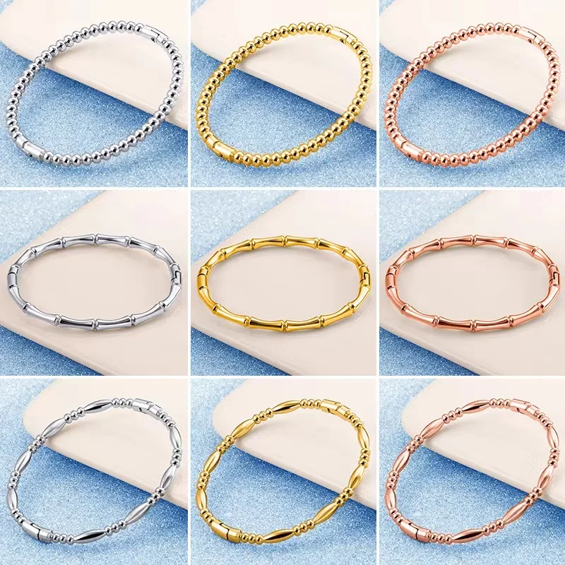 

Fashionable Gold Bamboo Knot Stainless Steel Plain Face Bracelet Instagram Simple and Elegant Handmade Women's Romantic Jewelry