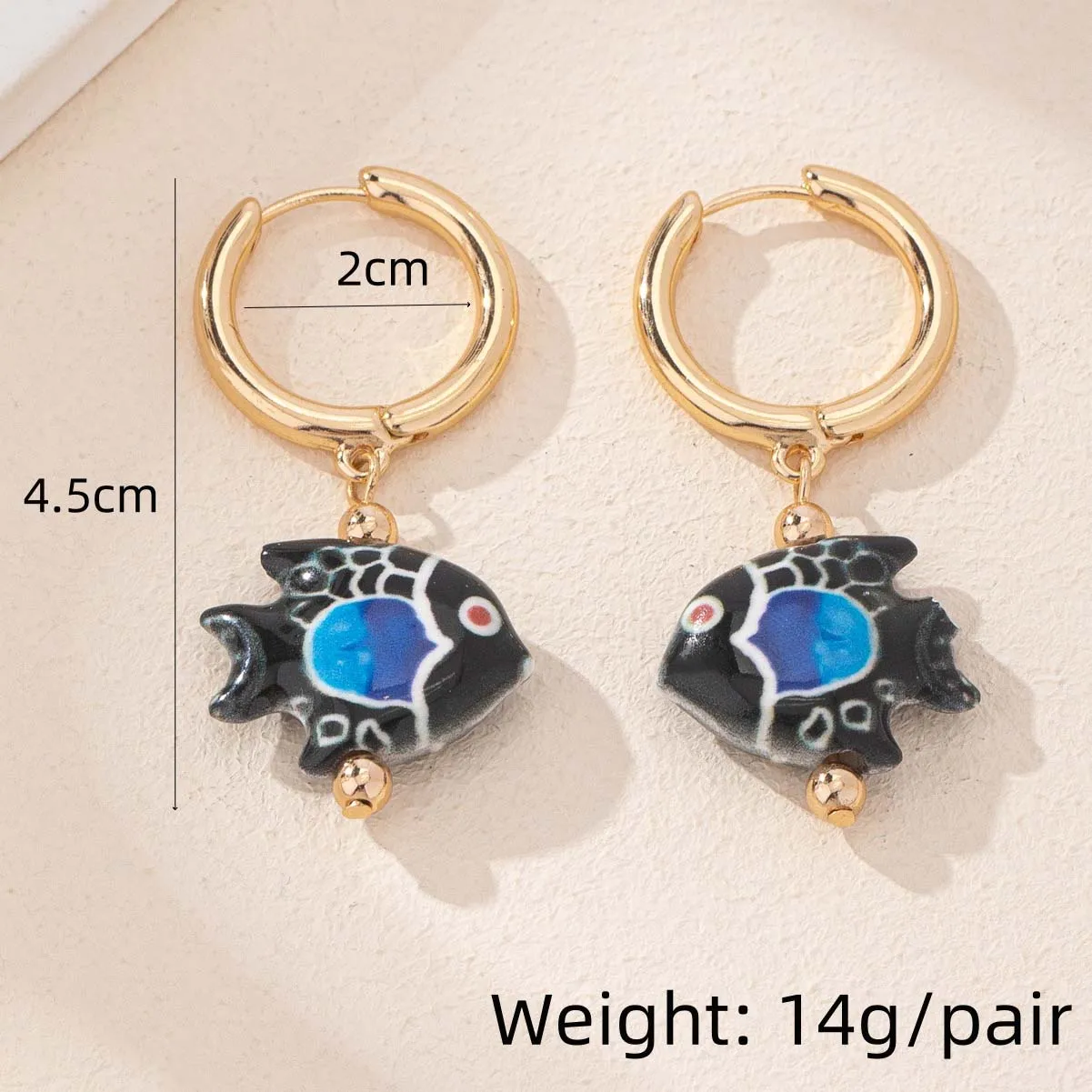 Ceramic Hand-painted Fish Dangle Earrings for Women Multicolour Tropical Fish Gold Color Circle Huggie Ear Hoop Charm Jewelry