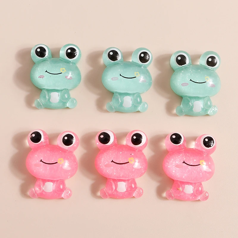 Leslie 10 Stück Niedliche Frosch-Anhänger aus Kunstharz, Flache Cabochons für Haarschleifen-Dekoration, DIY Schmuckherstellung Zubehör