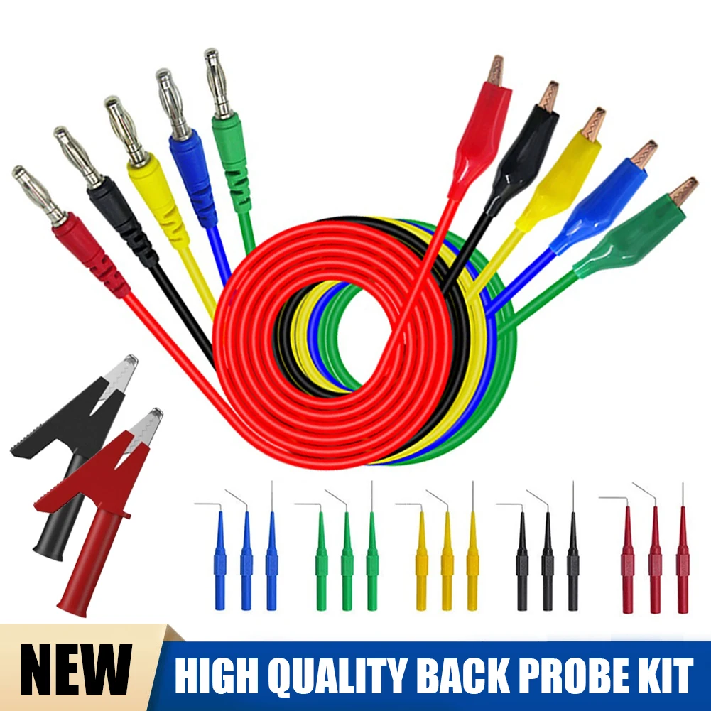 22Pcs Back Probe Kit Multimeter Test Lead 4mm Banana Plug to Alligator