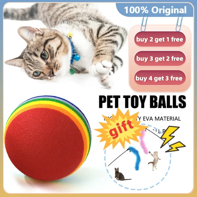 

1/3/5/10pcs Rainbow Cat Toy Ball Chewing Rattle Scratch Interactive Training EVA Balls Toys for Cat Pet Supplies Cat Accessories
