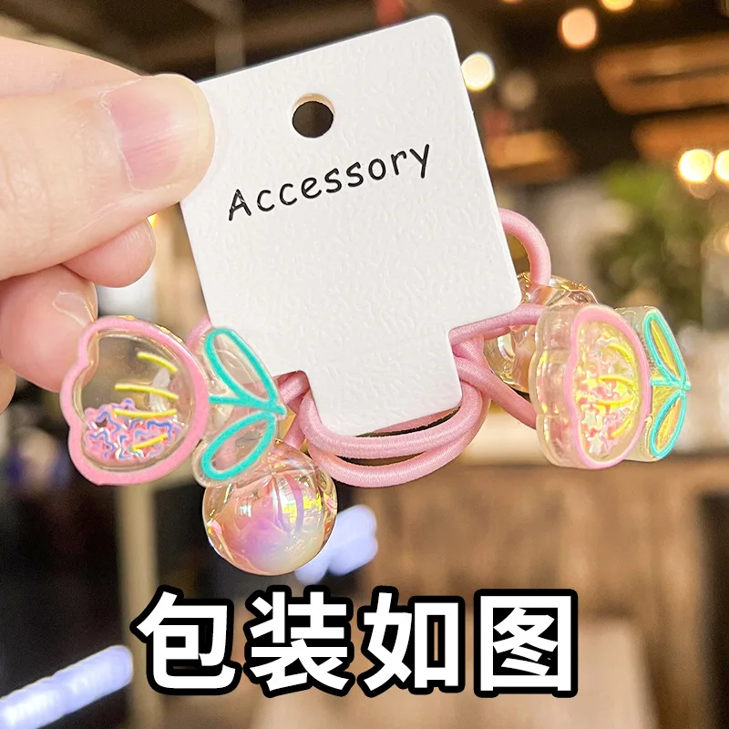 2pcs/lot Korean Colorful Bow Flower Bead Long Elastic Hair