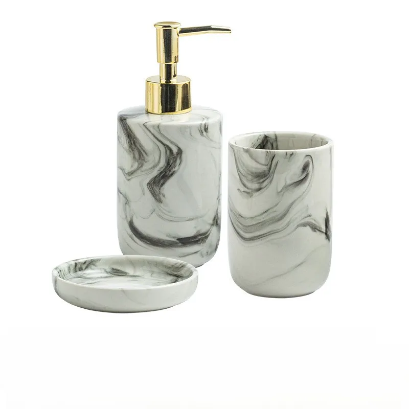 Ceramic Hotel Grey Marble Bathroom Accessories Set -3Piece Accessory ...