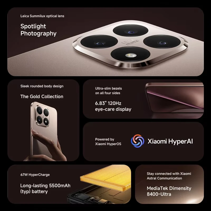 Versión Global Xiaomi 15T MediaTek Dimensity 8400-Ultra Smartphone Pantalla De 6,83" Y 120 Hz Triple Lente óptica Leica Summilux De 50 MP Xiaomi HyperOS Batería Grande De 5500 MAh (típica) Carga Rápida