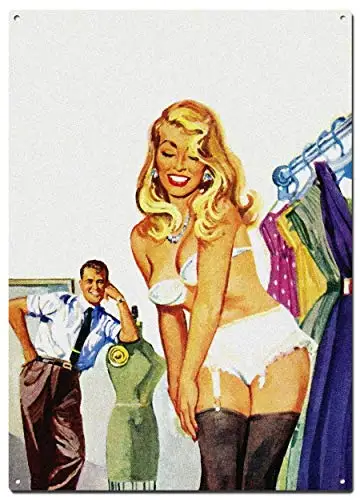 

Measuring Dress Pulp Cover Metal Tin Signs, Vintage Pulp Cover Girls Poster, Decorative Signs Wall Art Home Decor - 8X12 Inch (