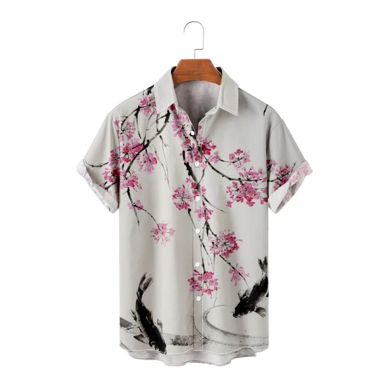 

Уличная одежда в японском стиле для мужчин, гавайская рубашка с цветочным принтом, Пляжная рубашка, летняя рубашка в стиле Харадзюку, хип-хоп, Алоха