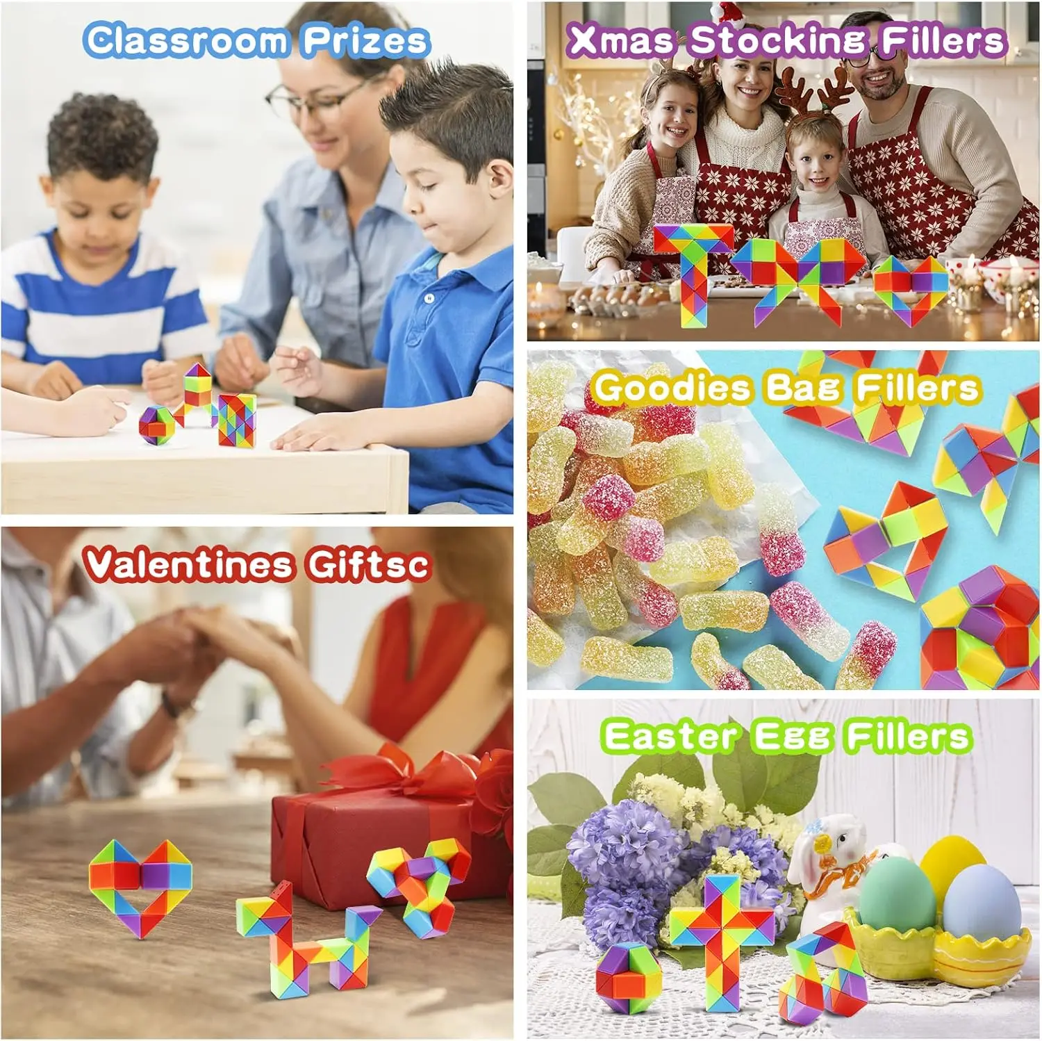 Snake Cube Puzzles Twist Toys Large 24 Wedges Sensory Toy Brain Teaser Fidget Toys Magic Snake Cube Gift for Kids Adults Party 6