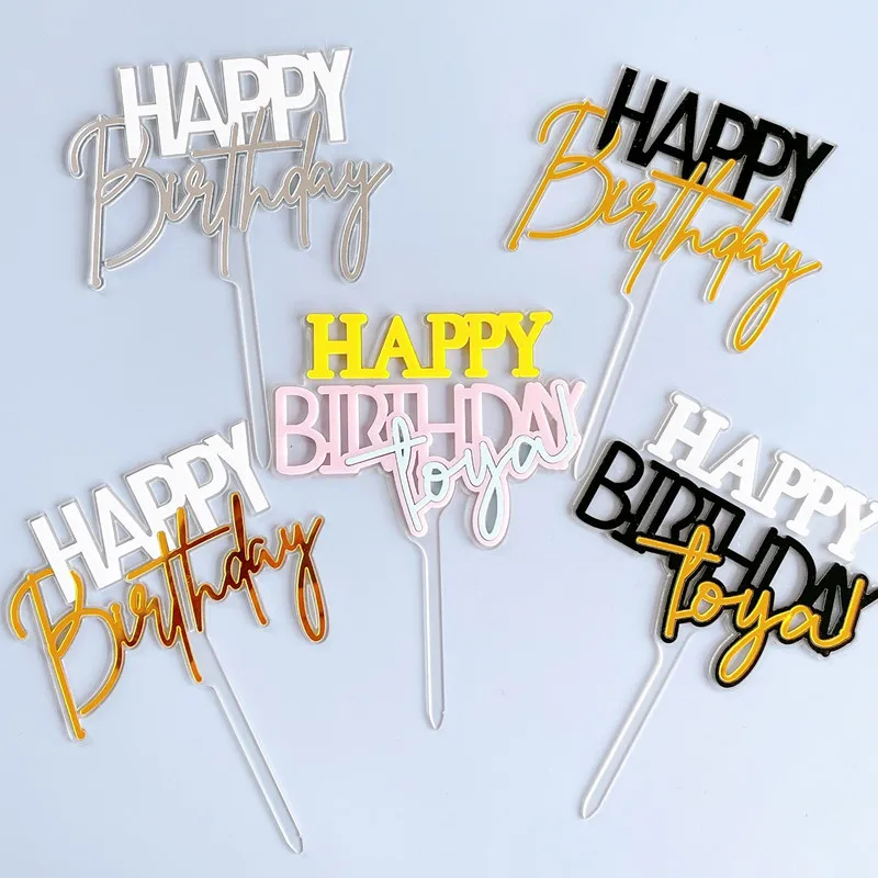 5Pcs INS Acrylic Three Layers Happy Birthday Cake Toppers For Womens Mens Kids Girls Birthday Party Cake Decor Supplies Tools