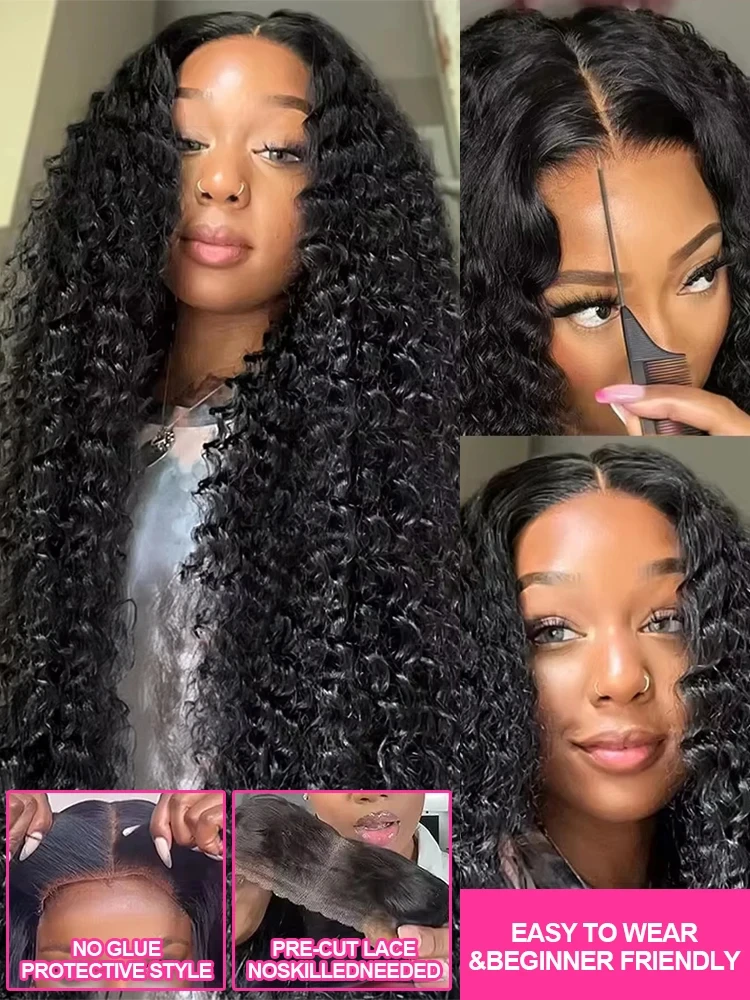 Water Wave Glueless Wig Human Hair Curly 40 42 Inch 13x6 13x4 HD Frontal Wig 250% Deep Wave Wear Go 5x5 HD Lace Closure