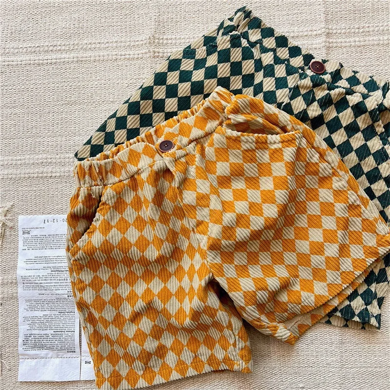 Fashion Baby Girl Boy Corduroy Shorts Infant Toddler Child Plaid Short Trousers Summer Spring Autumn Baby Clothes 1-7Y
