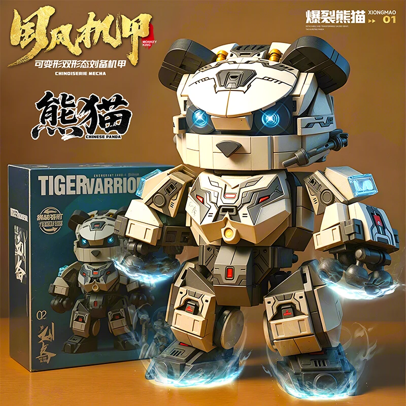 2 in 1Panda Mecha Warrior Transforming Robot Building Blocks Super Hero Animal B