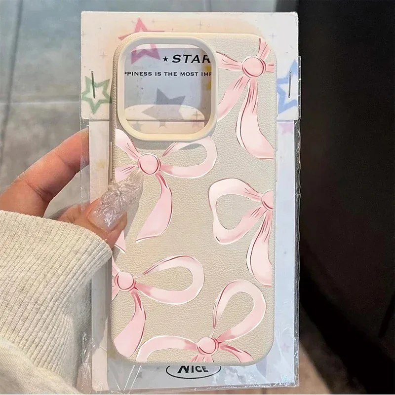 Elegant Ribbon Bow Love Heart Leather Phone Case