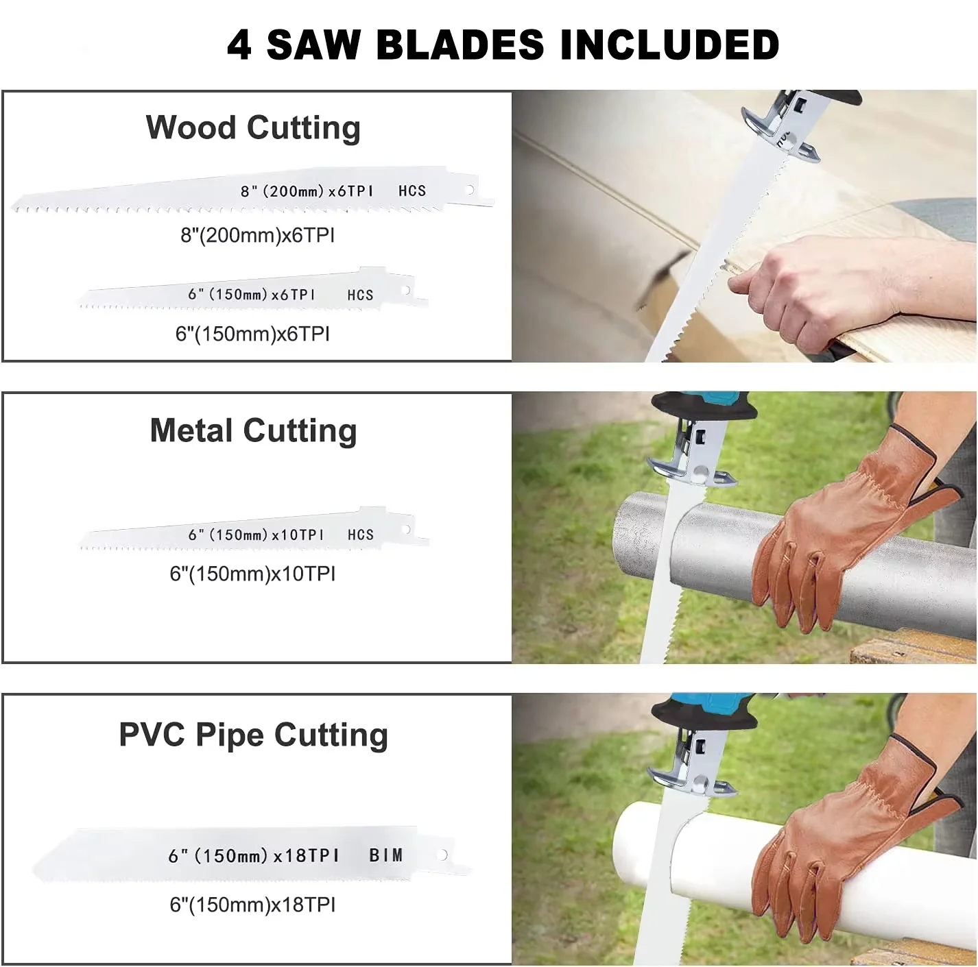 Cordless Reciprocating Saw 18V Adjustable Speed Electric Saw Wood Metal Pipe Cutting fit Makita 18v Battery (without Battery) 5