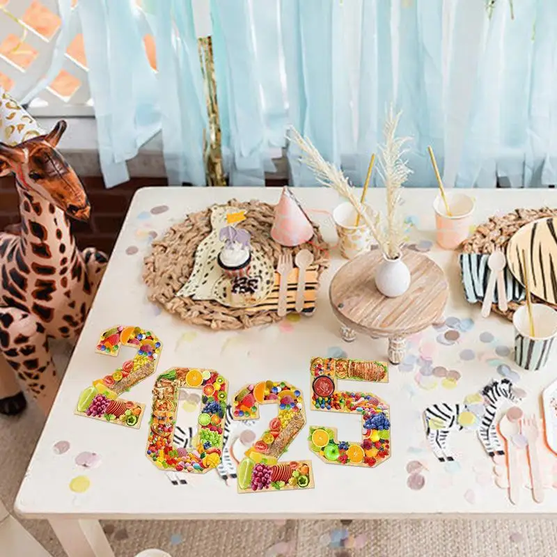 Fillable Number Charcuterie Tray Wooden Food Tray 2025 Number Set Grad Decorations Snack Trays Graduation Party Supplies Cake 3