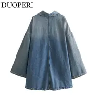DUOPERI Women Fashion Solid Denim Dress Long Sleeves Female Chic Lady Casual Loose Short Dress - Image 2