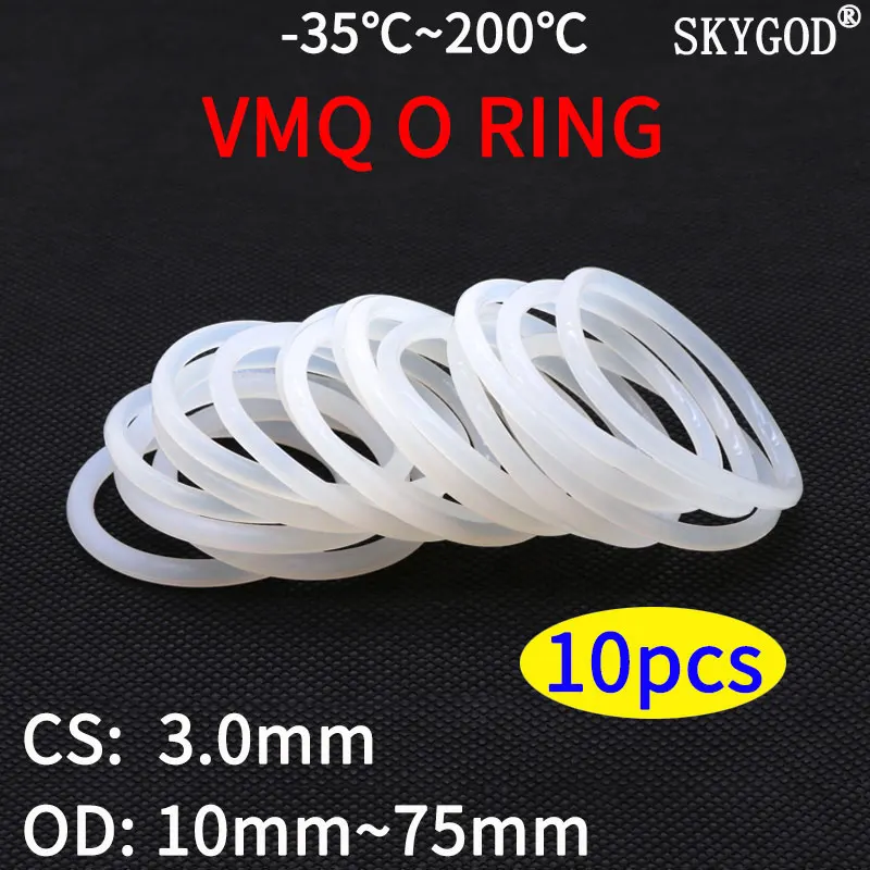 10mm-75mm OD O Rings Seals 3mm Wire Diameter White Food Grade Silicone O-Ring 