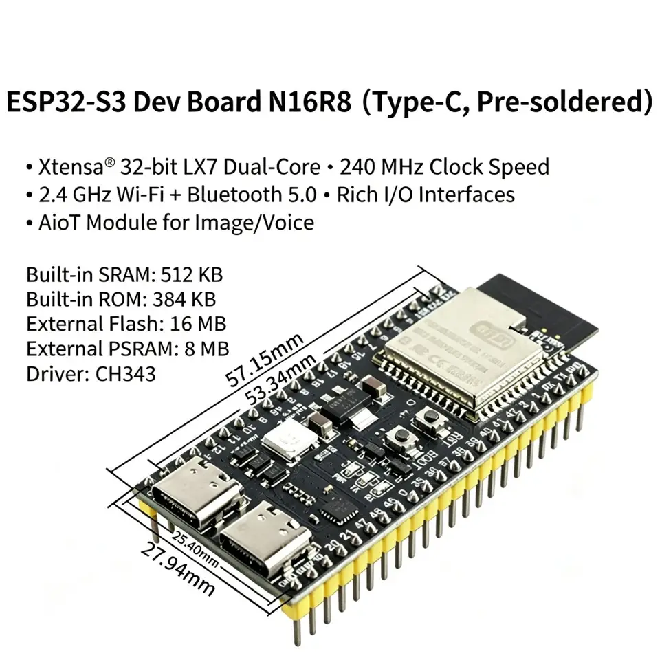 ESP32-S3 Development Board DevKitC-1 N8R2 N16R8 WiFi BT Module 44Pin Type-C USB ESP32-S3 WROOM-1 image 6