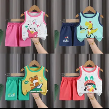 Children Sets Kids Clothes Boys Girls Vest Suit Summer Children's Clothing Baby Cotton T-shirts Shorts Tank Top Sleeveless