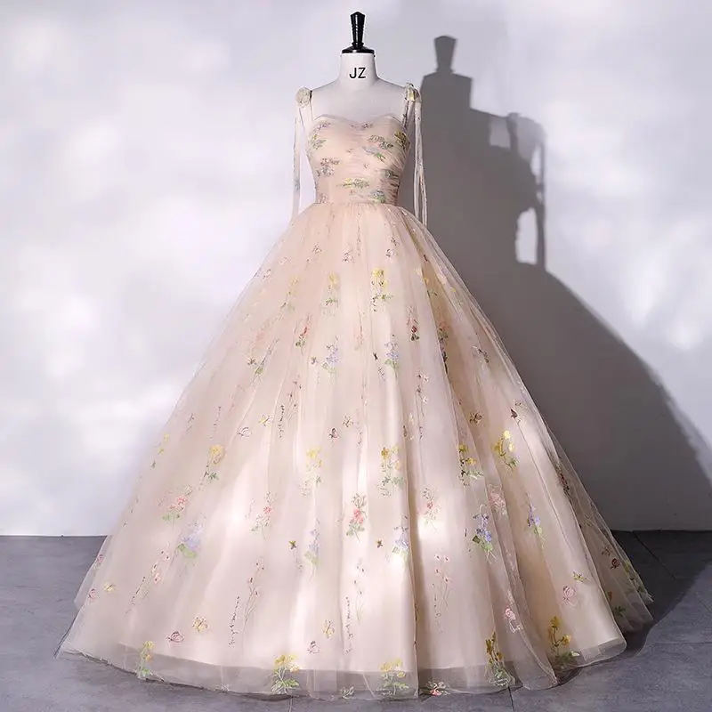 

Luxury Lace Floral Embroidery Long Prom Evening DressesShooting Women 2024 Summer Party Formal Occasions Reception Dress
