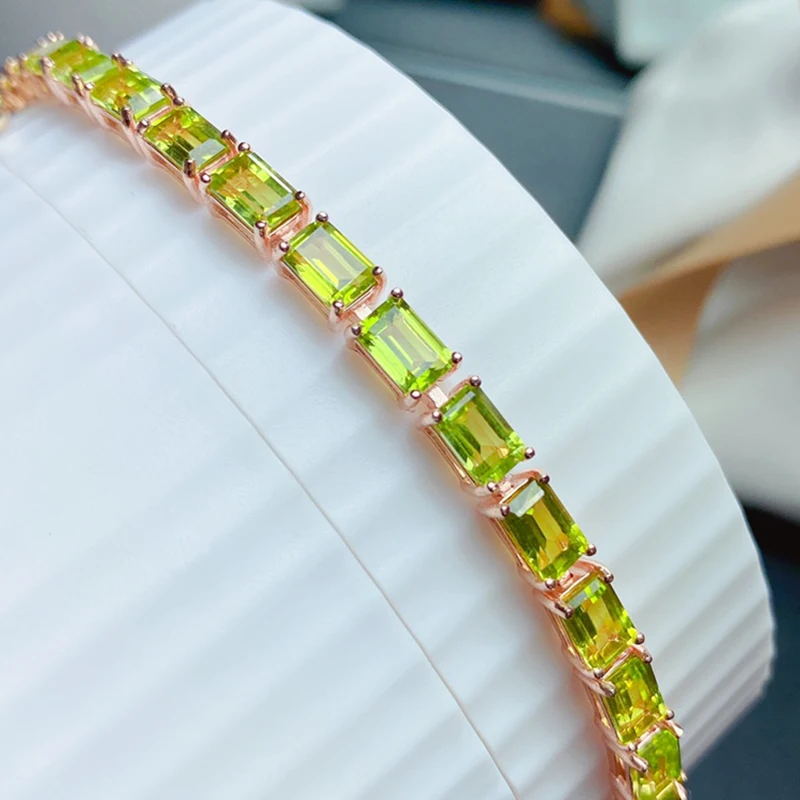 

Natural Olivine Bracelet for women silver 925 jewelry luxury gem stones 18k gold plated free shiping items