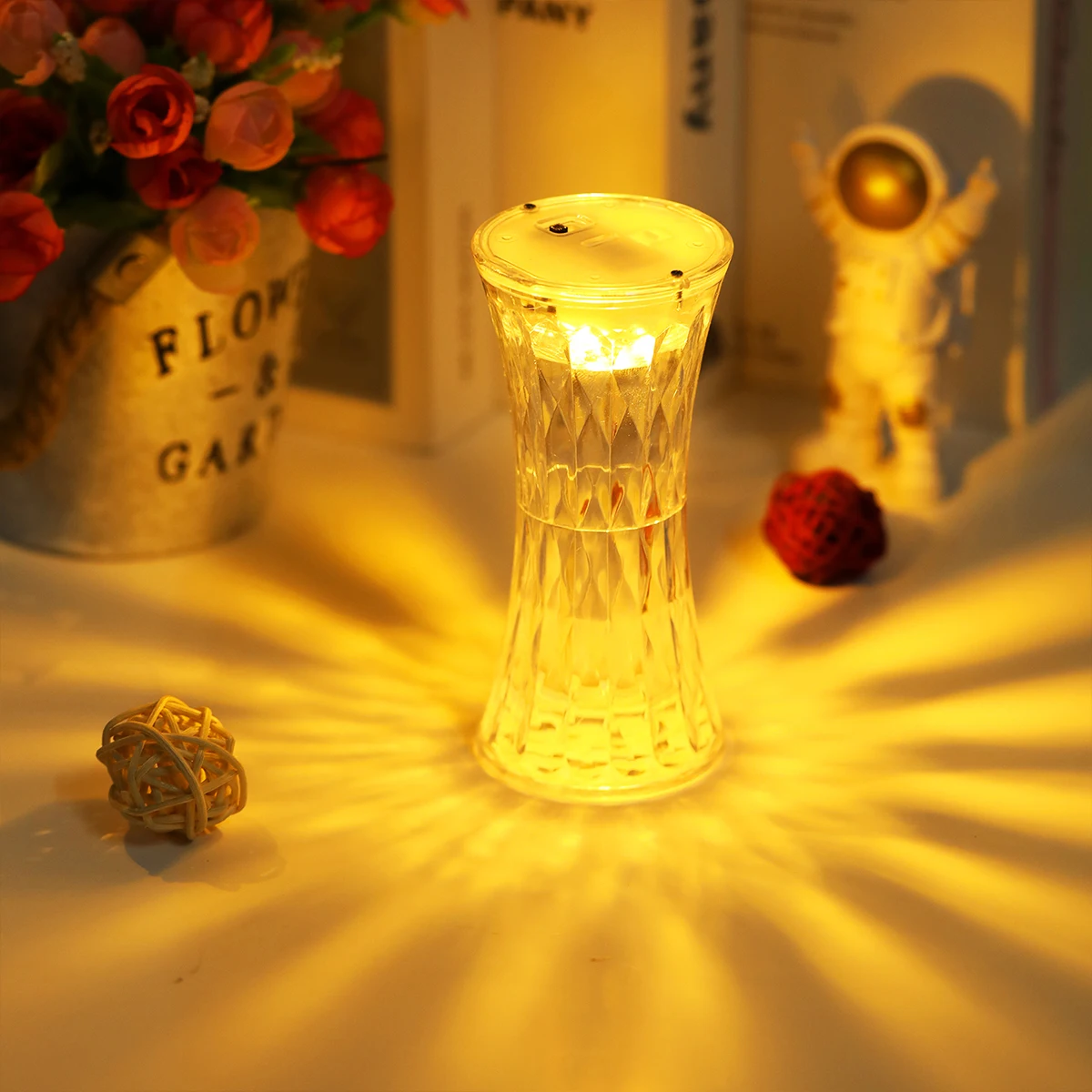 

LED 3D Effect Diamond Atmosphere Lamp Crystal Table Lamp Cool Lamp Light USB Touch Night Light Overflows for Bedroom Decoration