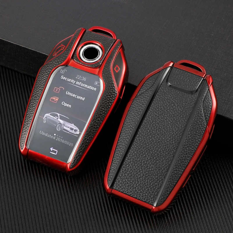 TPU 가죽 LED 디스플레이 자동차 키 케이스 커버, BMW 5 7 시리즈 G01 X3 G02 X4 G05 X5 G07 X7 G12 G11 G30 G32 G31 i8 I12 I15 자동차 가방