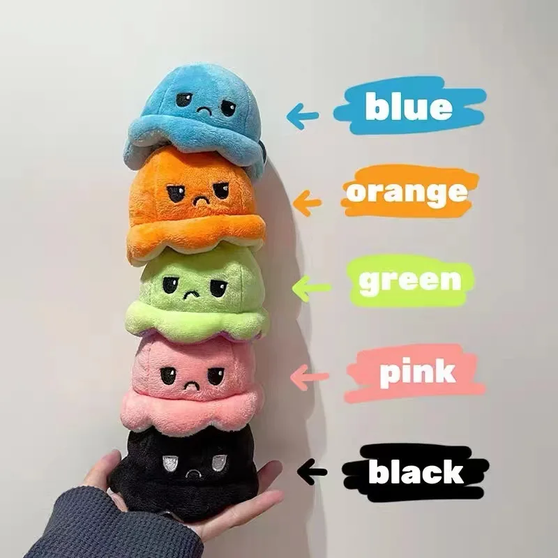 Cute flip change face small octopus pendant schoolbag couple keychain plush charm flip octopus bag accessories couple gift 4