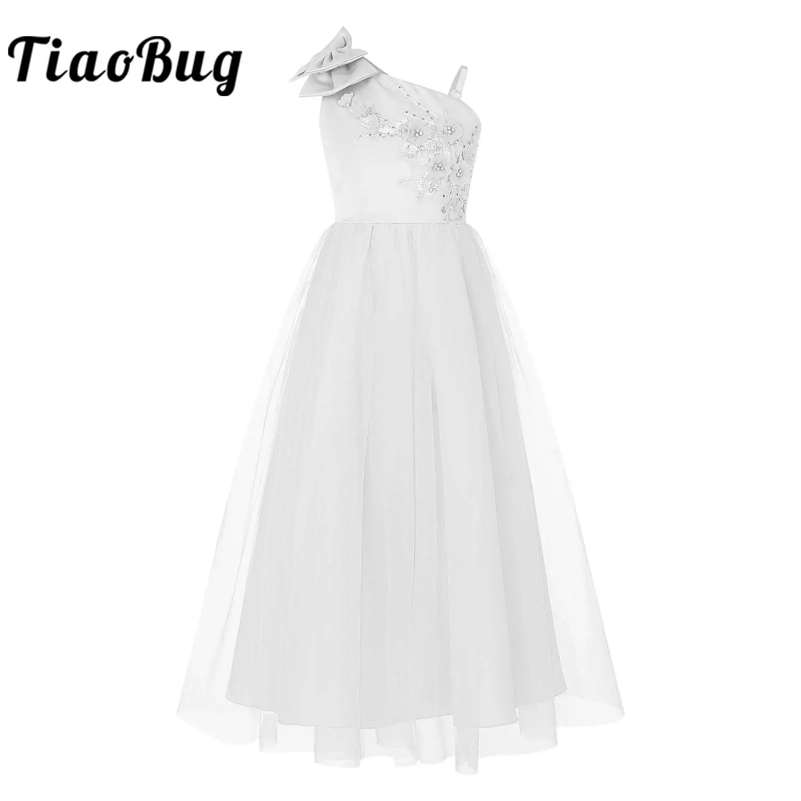 

Children Embroidered Party Dress One Shoulder Girls Elegant Princess Dress Weeding Flower Girl Dress Teens Chiffon Prom Vestidos