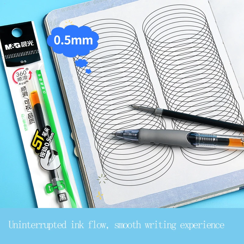 M&G Retractable Ballpoint Pen Refill 0.5 mm ST Tip, Suitable for Retractable Pens, Quick-Drying & Comfortable Grip, Black