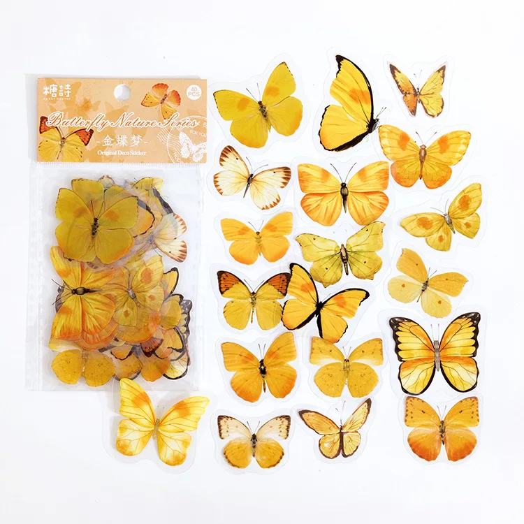 40pcs Retro Transparent Butterfly Stickers DIY Kawaii Handbook Album Log  Scrapbooking Aesthetic Stickers Cute School Stationery