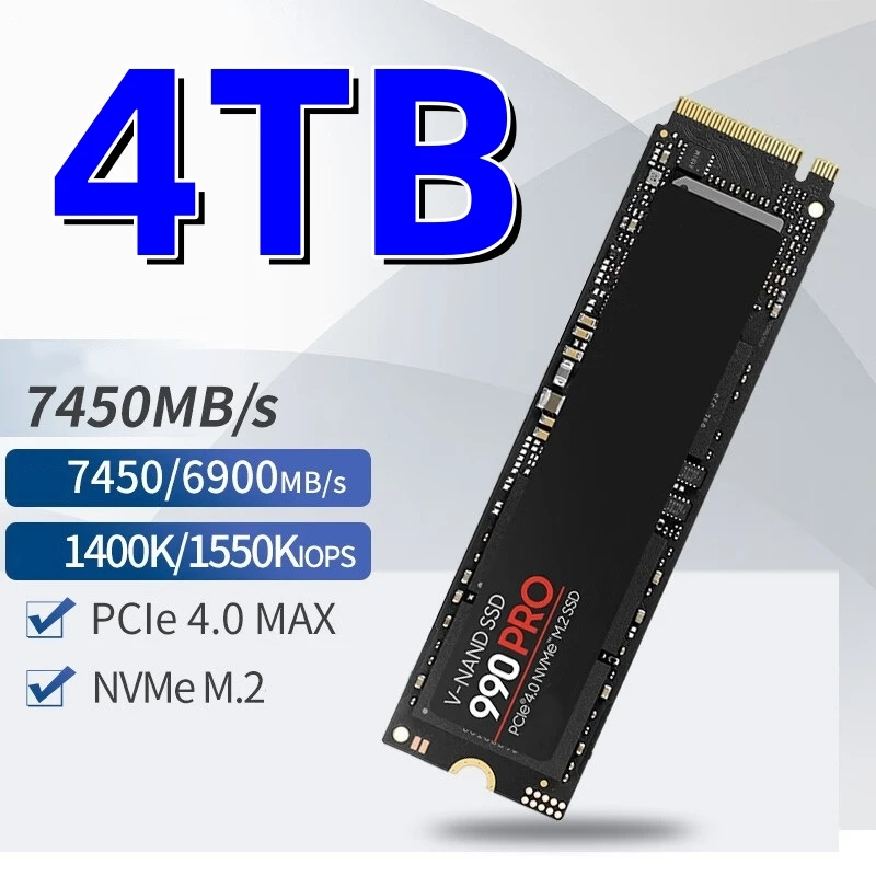 

2023 Newest 990 PRO 1TB 2TB 4TB SSD Internal Solid State Disk M2 2280 PCIe Gen 4.0 X 4 NVMe 1.3c 250 500 MZ-V8V250B for Computer