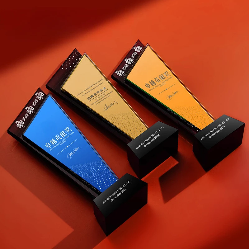 Customized Crystal Trophy, Gold, Purple, Blue, Silver, Orange Colour, Enterprise Employee Annual Meeting Award Souvenir, 1Pc