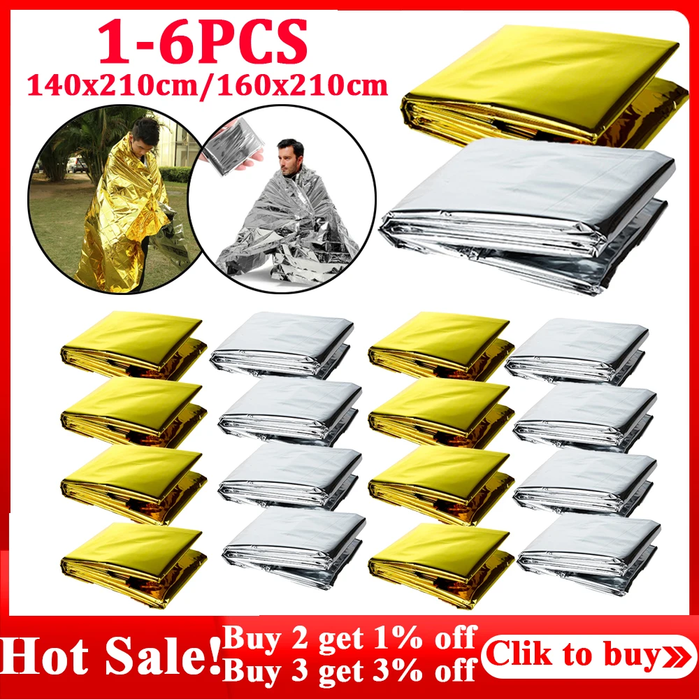 1-6PCS Emergency Blanket Outdoor Survive First Aid Military Rescue  Windproof Waterproof Foil Thermal Blanket for Camping Hiking - AliExpress