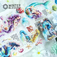 2m Laser Holographic Silvery Mermaid PET Washi Tape Starfish Transparent Roll Stickers Decorative Tape For Scrapbooking Journal 1