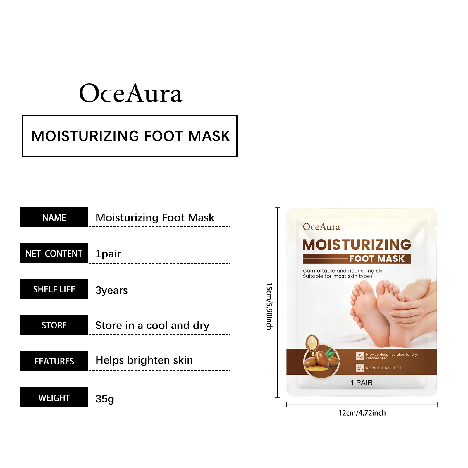 OceAura Moisturizing Foot Mask Deep Hydration Dry and Cracked Feet Smooth Skin Repair Exfoliating Foot Mask Dead Skin Remover