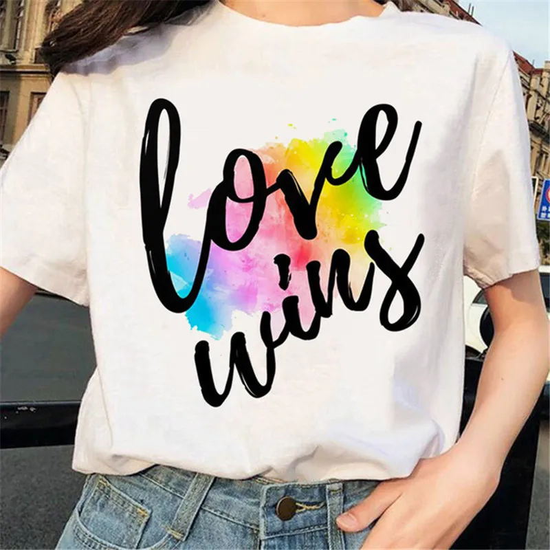 Love Wins Colorful Letter Print Women T Shirt Short Sleeve O Neck Loose Women Tshirt Ladies Tee Shirt Tops Camisetas Mujer