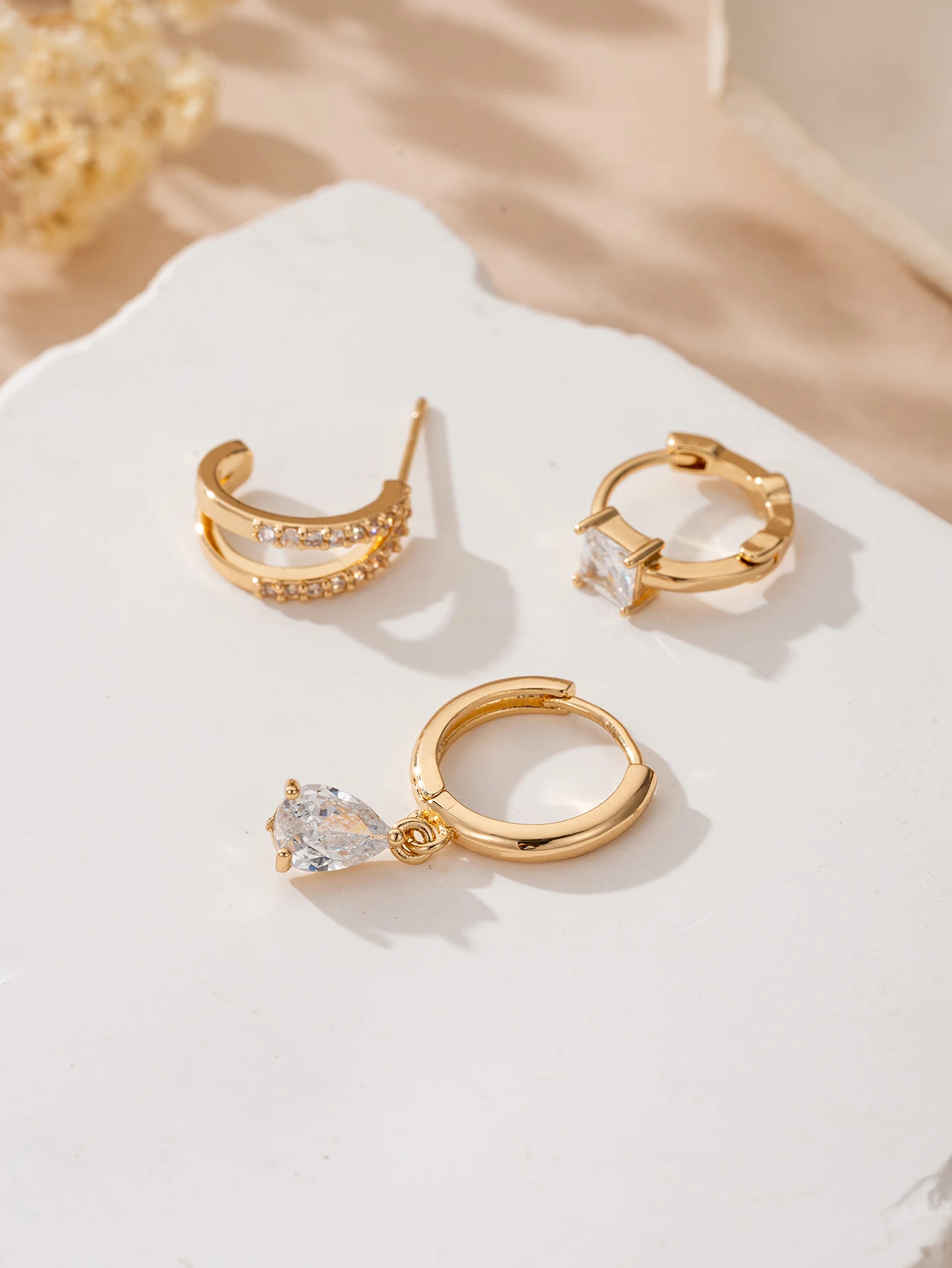 Zirconia Cube Pendant Earrings