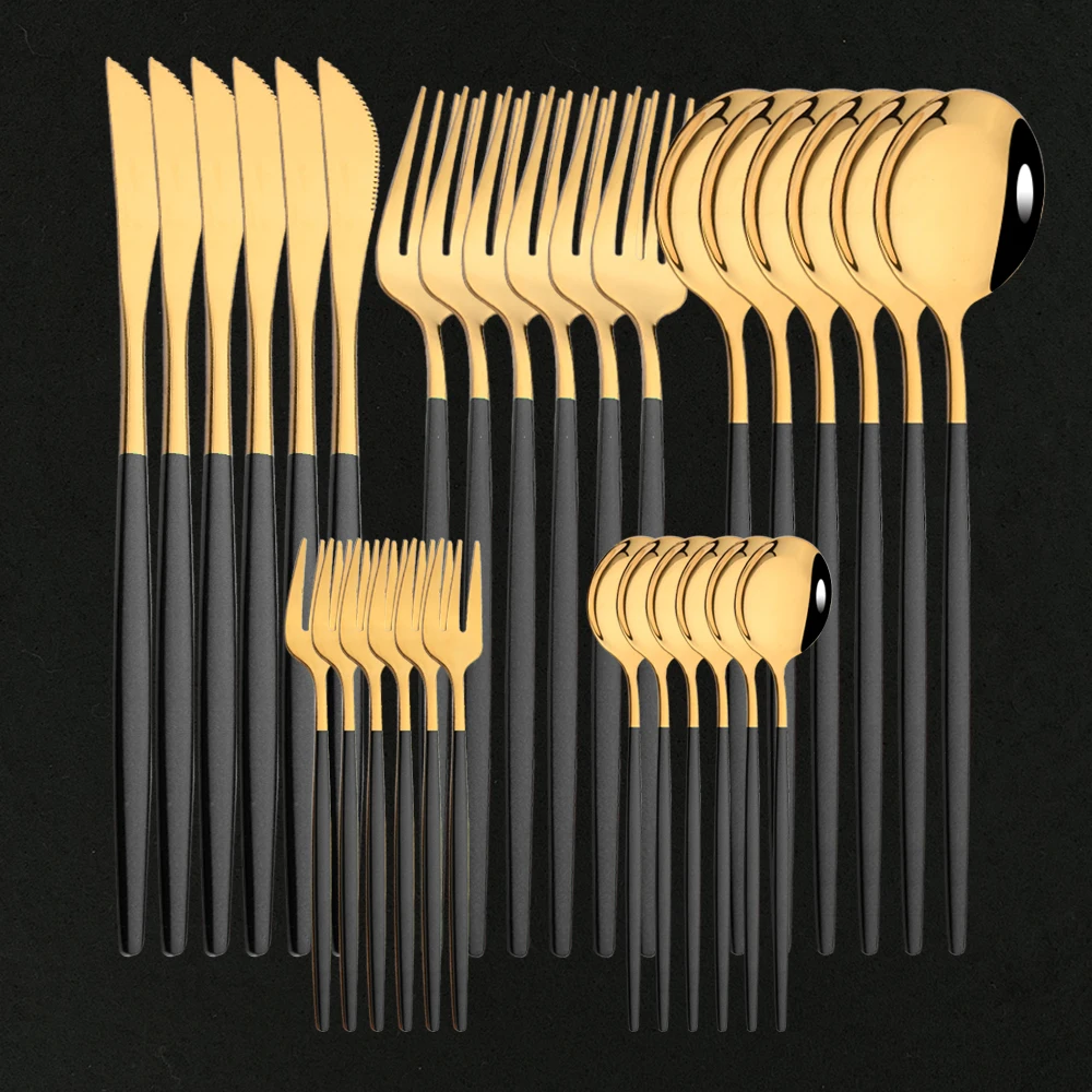 30-Piece Black Gold Cutlery Set 1